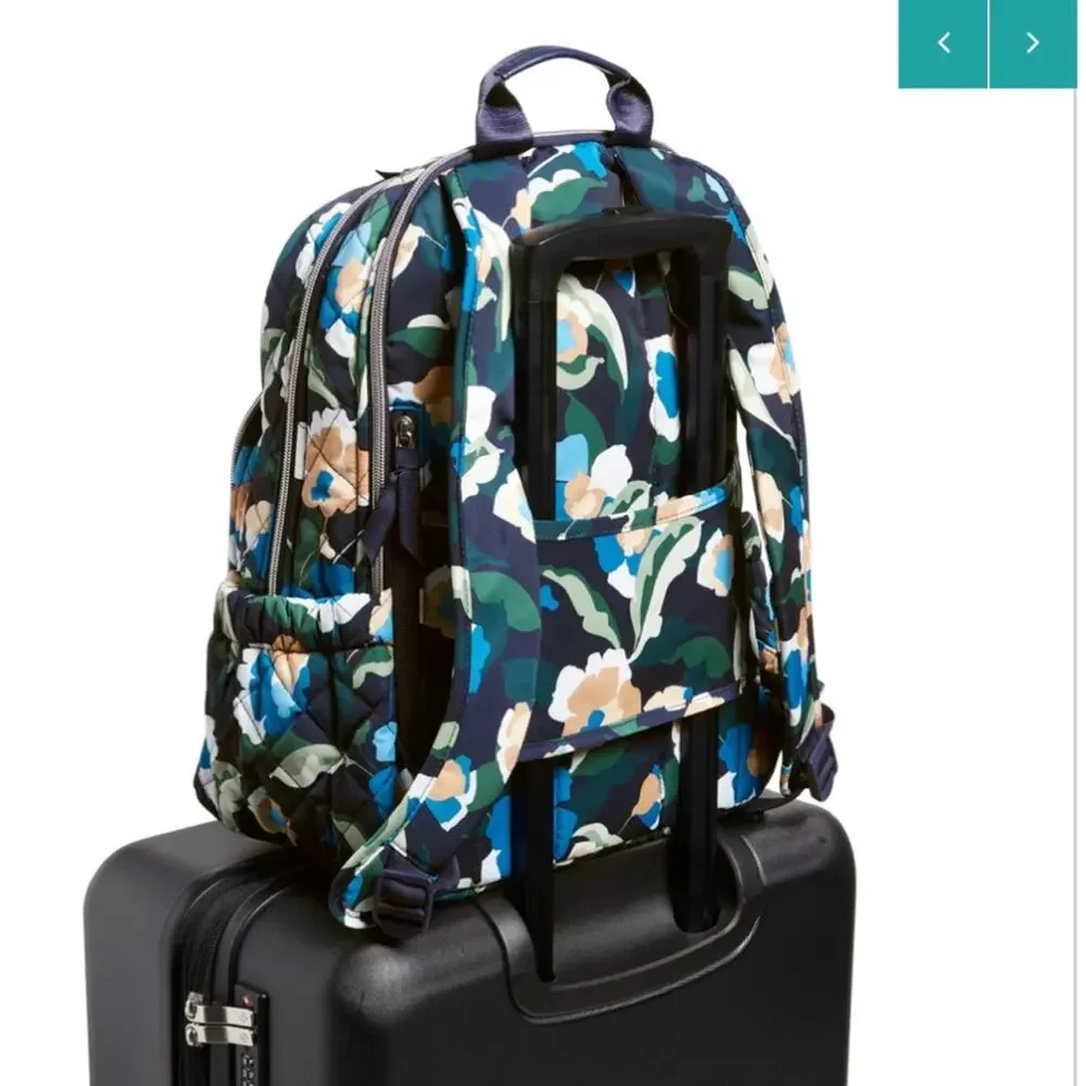 Vera Bradley Campus Backpack In Immersed Blooms Performance Twill Blue Green NWT